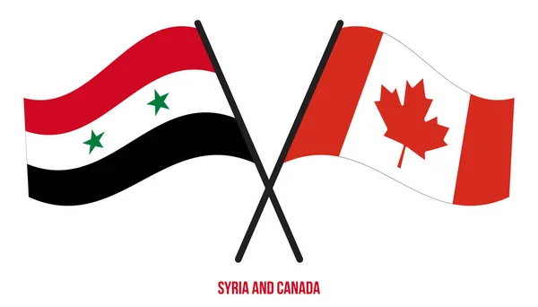 Syria Canada Flags Crossed Waving Flat Style Official Proportion Correct — Stock Vector