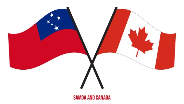 Samoa Kanada Bayrakları Çarpıştı Sallanan Düz Stil Resmi Orantı Renkleri — Stok Vektör
