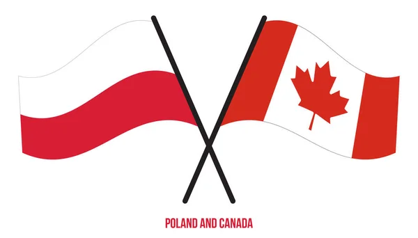 Polonia Canadá Banderas Cruzadas Ondeando Estilo Plano Proporción Oficial Colores — Vector de stock