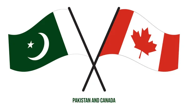 Flagi Pakistanu Kanady Skrzyżowane Machające Płaskim Stylem Oficjalna Proporcja Prawidłowe — Wektor stockowy