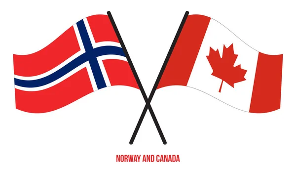 挪威和加拿大国旗交叉摇曳的扁平风格 官方比例 正确的颜色 — 图库矢量图片