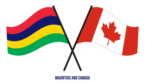 Mauritius Kanada Bayrakları Çarpıştı Sallanan Düz Stil Resmi Orantı Renkleri — Stok Vektör
