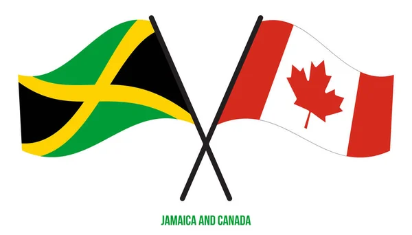 Jamajka Kanada Flagi Skrzyżowane Machające Styl Płaski Oficjalna Proporcja Prawidłowe — Wektor stockowy