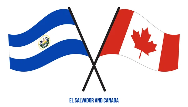 Флаги Сальвадора Канады Пересекли Помахали Плоским Стилем Официальная Доля Правильные — стоковый вектор