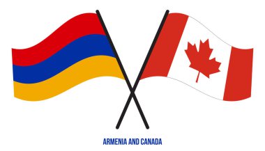 Ermenistan ve Kanada Bayrakları Çarpıştı ve Sallanan Düz Stil. Resmi Orantı. Renkleri Düzelt.