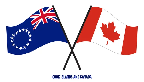 Cooköarna Och Kanadas Flaggor Korsade Och Viftade Med Platt Stil — Stock vektor