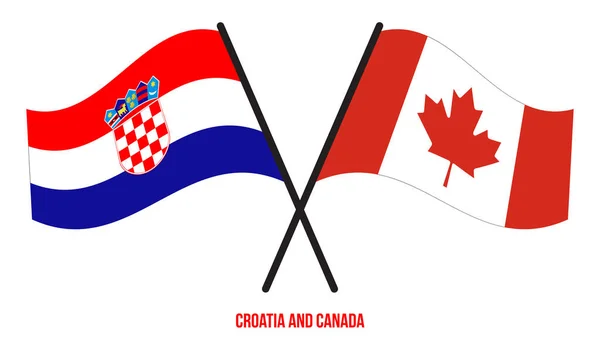 Croazia Canada Bandiere Attraversato Sventolando Stile Piatto Proporzione Ufficiale Colori — Vettoriale Stock