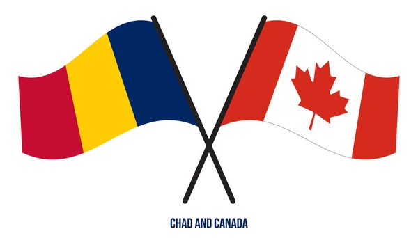 Bandeiras Chade Canadá Cruzadas Acenando Estilo Plano Proporção Oficial Cores — Vetor de Stock