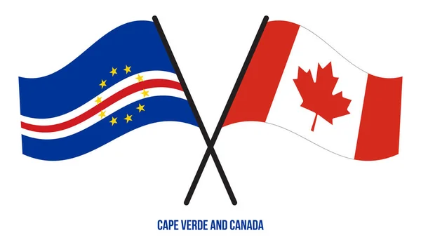 Banderas Cabo Verde Canadá Cruzadas Ondeando Estilo Plano Proporción Oficial — Vector de stock