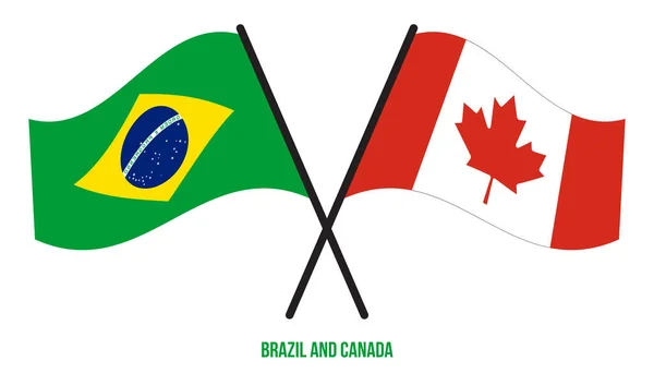 Flagi Brazylii Kanady Przekroczyły Machały Płaskim Stylem Oficjalna Proporcja Prawidłowe — Wektor stockowy
