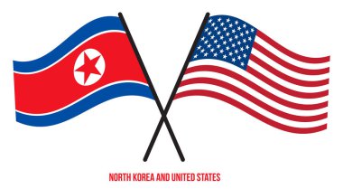 Kuzey Kore ve Birleşik Devletler Bayrakları Geçildi ve Sallanan Düz Stil. Resmi Orantı. Renkleri Düzelt.