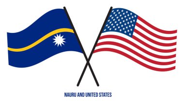 Nauru ve ABD bayrakları çapraz ve dalgalı düz stil. Resmi Orantı. Renkleri Düzelt.
