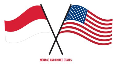 Monaco ve Birleşik Devletler Bayrakları çapraz ve Sallanan Düz Stil. Resmi Orantı. Renkleri Düzelt.