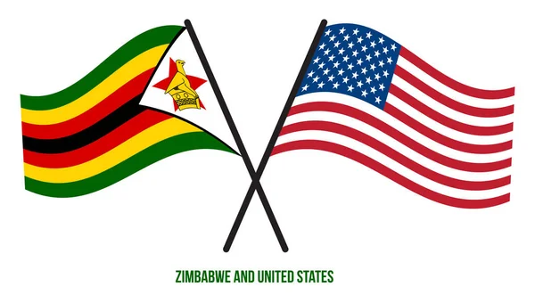 Die Flaggen Simbabwes Und Der Vereinigten Staaten Wehten Flachen Stil — Stockvektor