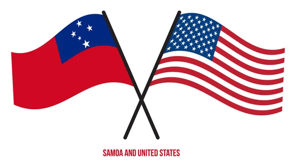 萨摩亚和美国国旗交叉飘扬的扁平风格 官方比例 正确的颜色 — 图库矢量图片