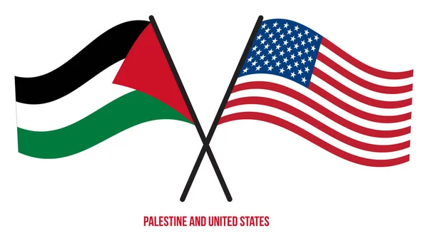Παλαιστίνη Και Ηνωμένες Πολιτείες Σημαίες Διασταυρώθηκαν Και Κυματίζουν Επίπεδη Στυλ — Διανυσματικό Αρχείο