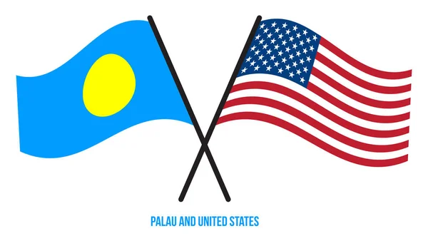 Palau United States Flags Crossed Waving Flat Style Oficiální Podíl — Stockový vektor