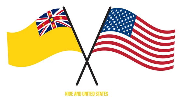 Niue Vlajky Spojených Států Crossed Waving Flat Style Oficiální Podíl — Stockový vektor