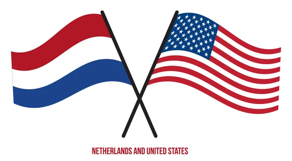 Nederland Verenigde Staten Vlaggen Gekruist Zwaaien Flat Style Officiële Proportie — Stockvector