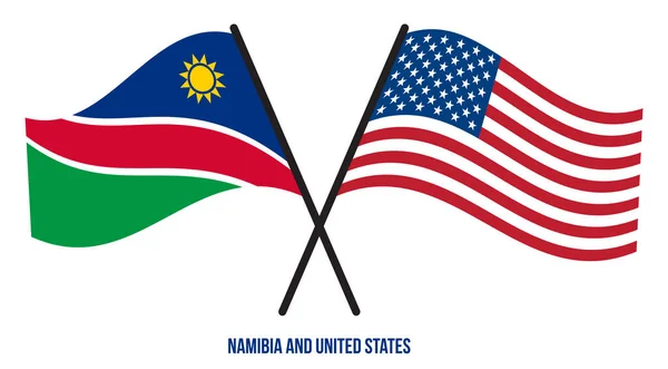 Namibia Estados Unidos Banderas Cruzadas Ondeando Estilo Plano Proporción Oficial — Vector de stock
