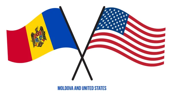 Moldavia Estados Unidos Banderas Cruzadas Ondeando Estilo Plano Proporción Oficial — Vector de stock