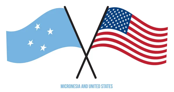 Micronesië Verenigde Staten Vlaggen Gekruist Zwaaien Platte Stijl Officiële Proportie — Stockvector