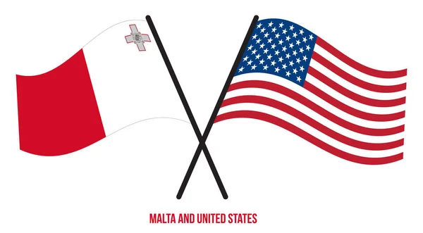 Malta Spojené Státy Vlajky Křížené Vlnící Plochý Styl Oficiální Podíl — Stockový vektor