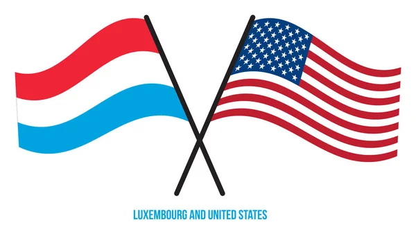 Drapeaux Luxembourg Des États Unis Croisés Agitant Style Plat Proportion — Image vectorielle