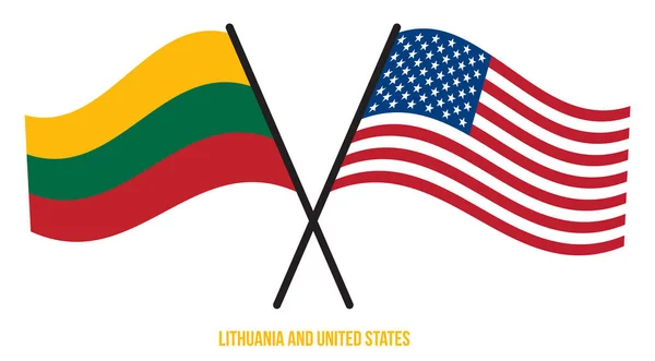 Lituania Estados Unidos Banderas Cruzadas Ondeando Estilo Plano Proporción Oficial — Vector de stock