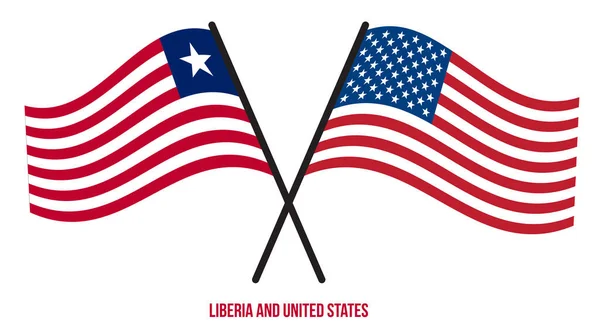 Libérie Vlajky Spojených Států Křížily Mávaly Plochým Stylem Oficiální Podíl — Stockový vektor