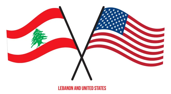 Libanon Vlajky Spojených Států Překročily Mávají Plochým Stylem Oficiální Podíl — Stockový vektor
