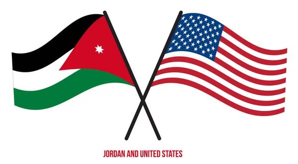 Σημαίες Της Ιορδανίας Και Των Ηνωμένων Πολιτειών Διασταυρώθηκαν Και Κυμάτιζαν — Διανυσματικό Αρχείο