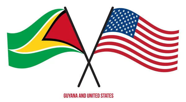 Guyane États Unis Drapeaux Croisés Agitant Style Plat Proportion Officielle — Image vectorielle