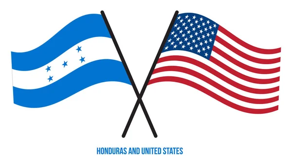 Honduras Verenigde Staten Vlaggen Gekruist Zwaaien Flat Style Officiële Proportie — Stockvector