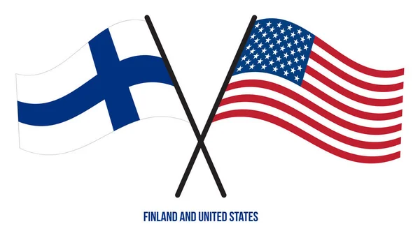 芬兰和美国国旗交叉摇曳的平面风格 官方比例 正确的颜色 — 图库矢量图片