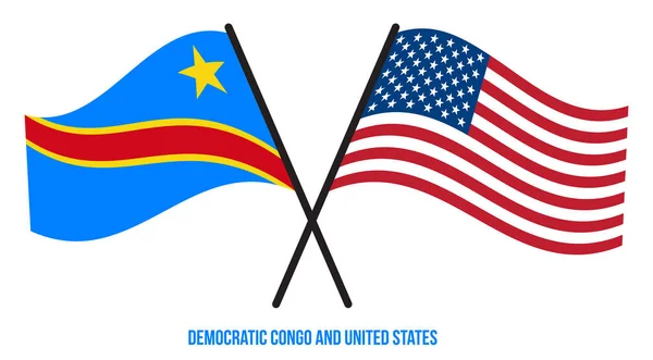 Democratic Congo United States Flags Crossed Waving Flat Style Proporción — Vector de stock