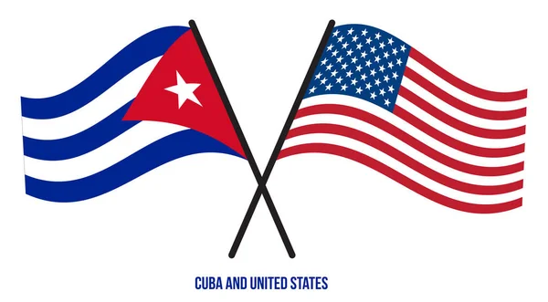 Cuba Stati Uniti Bandiere Attraversato Sventolando Stile Piatto Proporzione Ufficiale — Vettoriale Stock