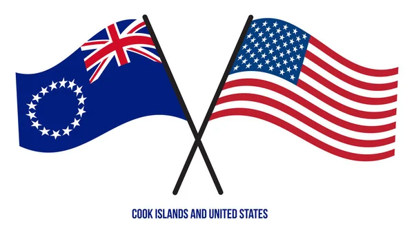 库克群岛和美国国旗交叉摇曳的扁平风格 官方比例 正确的颜色 — 图库矢量图片
