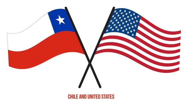Chili Verenigde Staten Vlaggen Gekruist Zwaaien Flat Style Officiële Proportie — Stockvector