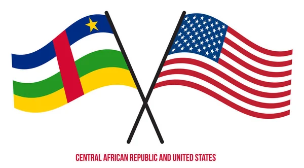 República Centroafricana Estados Unidos Banderas Cruzadas Ondeando Estilo Plano Proporción — Vector de stock