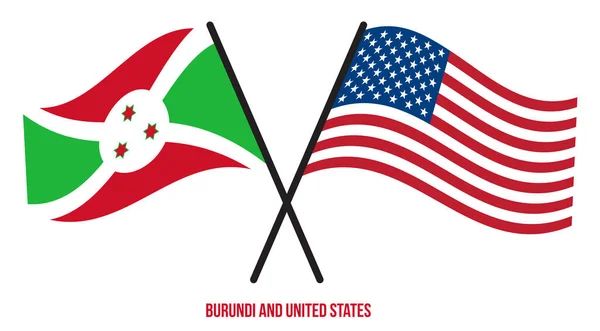 Burundi Estados Unidos Banderas Cruzadas Ondeando Estilo Plano Proporción Oficial — Vector de stock