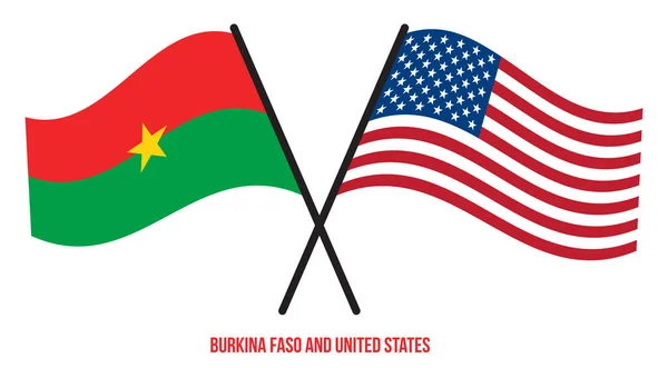 Burkina Faso Estados Unidos Banderas Cruzadas Ondeando Estilo Plano Proporción — Vector de stock