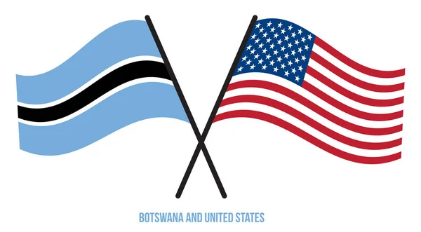 Botswana Verenigde Staten Vlaggen Gekruist Zwaaien Flat Style Officiële Proportie — Stockvector