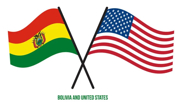 玻利维亚和美国国旗交叉摇曳的扁平风格 官方比例 正确的颜色 — 图库矢量图片