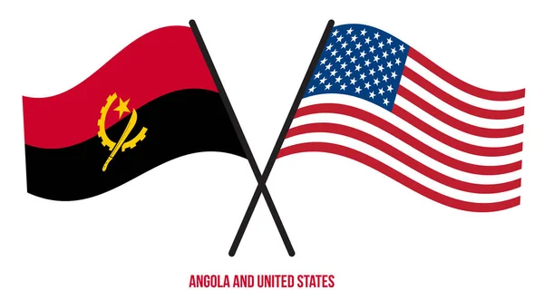 Angola Estados Unidos Banderas Cruzadas Ondeando Estilo Plano Proporción Oficial — Vector de stock