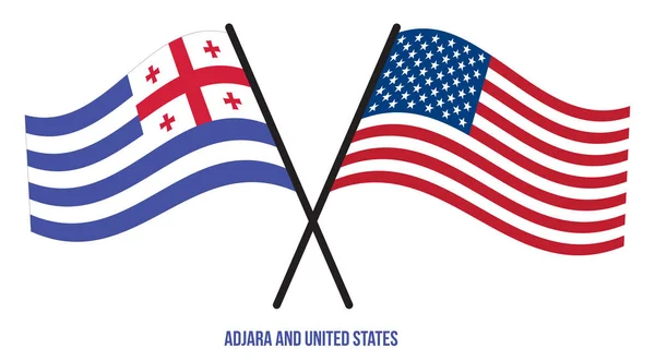 Adjara Verenigde Staten Vlaggen Gekruist Zwaaien Platte Stijl Officiële Proportie — Stockvector