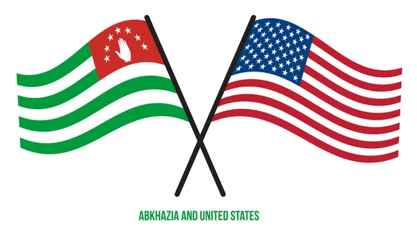 阿布哈兹和美国国旗交叉飘扬的扁平风格 官方比例 正确的颜色 — 图库矢量图片
