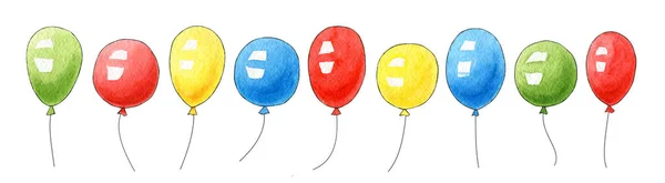 Zestaw Akwarelowych Balonów Urodzinowych Kartkę Okolicznościową Tło Pocztówkę Zaproszenie Okładkę — Zdjęcie stockowe