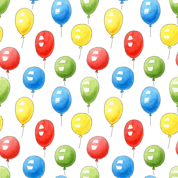Birthday Seamless Pattern Watercolor Balloons Greeting Card Background Postcard Invitation — Stock Photo, Image