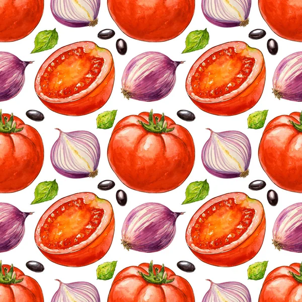 Watercolor Seamless Pattern Vegetables Hand Drawn Vegetarian Food Design Cafe — Stock Photo, Image